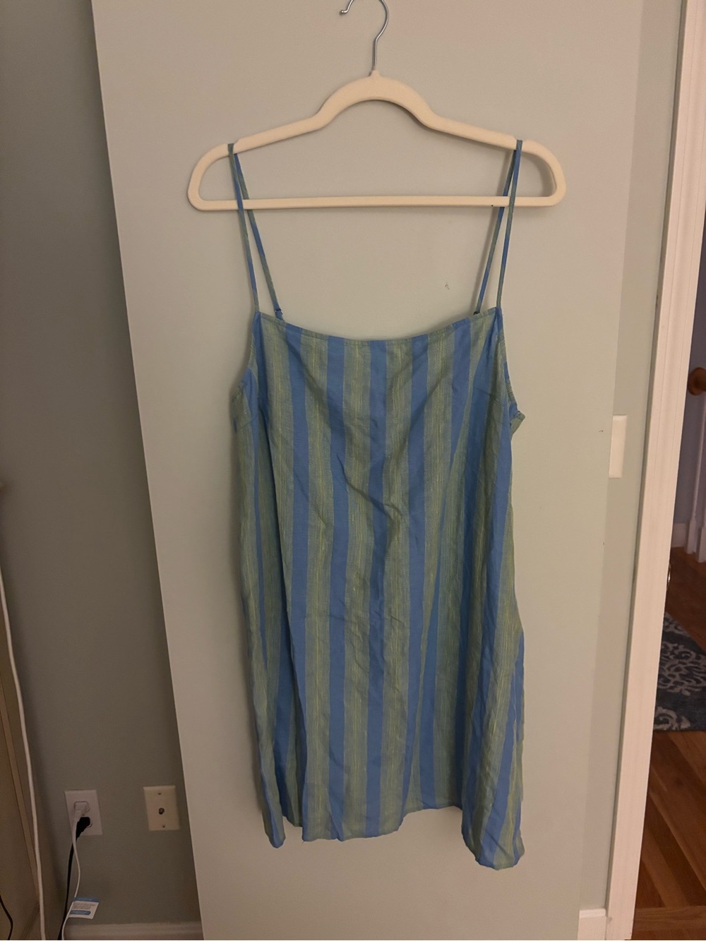 STAUD Blue and Green Striped Slip Dress size XL